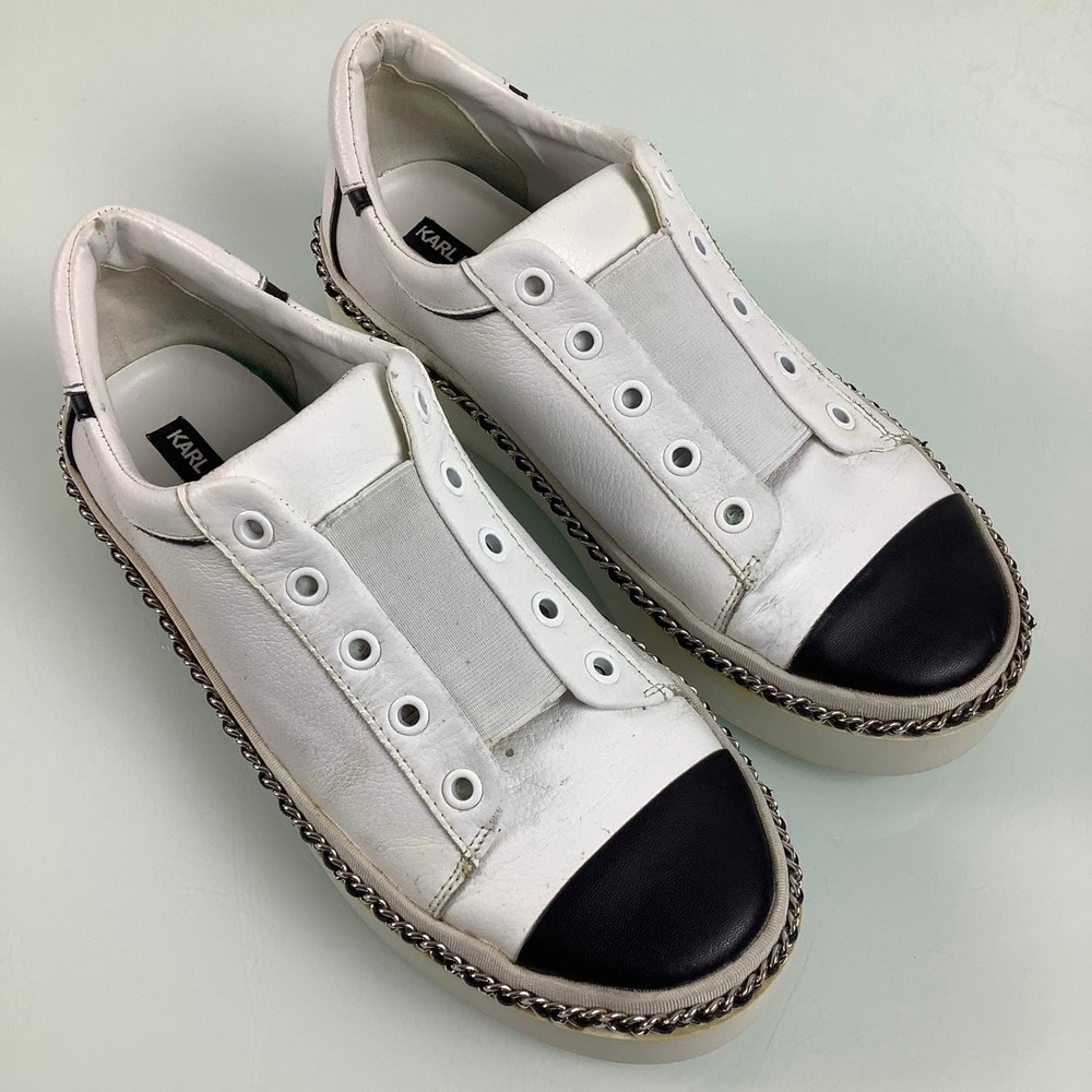 Karl Largefeld Axelle laceless Chains & Leather Platform Sneakers size 8